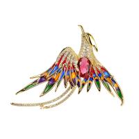 Brass Brooch, Phoenix, 18K gold plated, micro pave cubic zirconia & for woman & enamel, more colors for choice, nickel, lead & cadmium free, 63x47mm, Sold By PC