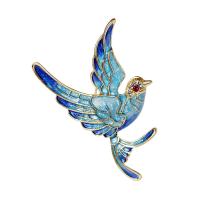 Enamel Brooch, Tibetan Style, Bird, gold color plated, Hand-Painted Enamel Glaze & for woman & with rhinestone, nickel, lead & cadmium free, 40x58mm, Sold By PC