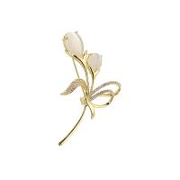 Cubic Zirconia Brooch, Brass, with Cats Eye, Flower, 18K gold plated, micro pave cubic zirconia & for woman, nickel, lead & cadmium free, 32x60mm, Sold By PC
