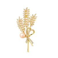 Freshwater Pearl Brooch, Brass, with Freshwater Pearl, Wheat, plated, micro pave cubic zirconia & for woman, more colors for choice, nickel, lead & cadmium free, 31x70mm, Sold By PC