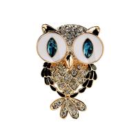 Rhinestone Brooch, Tibetan Style, with Crystal, Owl, 18K gold plated, for woman & enamel & with rhinestone, nickel, lead & cadmium free, 28x41mm, Sold By PC