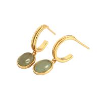 925 Sterling Silver Drop Earring, with Green Aventurine, plated, for woman, more colors for choice, 9.50x23.20mm, Sold By Pair