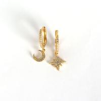 asymmetrische Ohrringe, 925er Sterling Silber, Mond und Sterne, plattiert, für Frau & mit Strass, keine, 8.50x22mm, verkauft von Paar