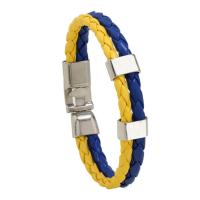 PU Leather Cord Bracelets with Zinc Alloy handmade fashion jewelry & Unisex blue and yellow 10mm Length Approx 22 cm Sold By PC
