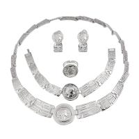 Zink Alloy Jewelry Sets, finger ring & armband & örhänge & halsband, zinklegering örhänge inlägg, 4 stycken & för kvinna, silver, Säljs av Ställ