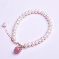 Bracelet en perles de culture d'eau douce, perle d'eau douce cultivée, avec Agate salée & alliage de zinc, pour femme, couleurs mélangées, Longueur:Environ 21 cm, Vendu par PC
