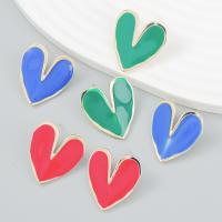 Tibetan Style Stud Earring, Heart, fashion jewelry & for woman & enamel, more colors for choice, 24x23mm, Sold By Pair