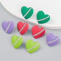 Zinc Alloy Stud Earring Heart painted fashion jewelry & for woman & with rhinestone Sold By Pair