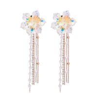 Fashion Fringe Earrings, Tibetan Style, with ABS Plastic Pearl, fashion jewelry & for woman & with glass rhinestone, 108x36mm, Sold By Pair