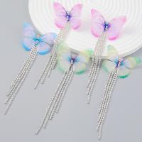 Zinc Alloy Drop Earrings with Cloth Butterfly fashion jewelry & for woman & with rhinestone Sold By Pair