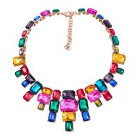 Zinek šperky náhrdelník, s 3.07 extender řetězce, módní šperky & pro ženy & se skleněnou drahokamu, multi-barevný, Prodáno za 15.94 inch Strand