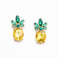 Rhinestone Earring Zinc Alloy Pineapple fashion jewelry & for woman & with glass rhinestone multi-colored Sold By Pair