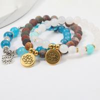 Gemstone Bracelets, Agate, with Abrazine Stone & Cats Eye & Tibetan Style, Round, plated, Unisex, more colors for choice, 8mm, Length:Approx 7.5 Inch, Sold By PC