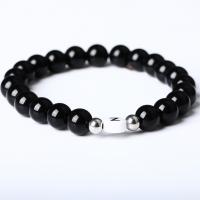 Gemstone Bracelets, Lava, with Black Stone & Hematite & Acrylic, Round, imitation black obsidian & Unisex, more colors for choice, 8mm, Length:Approx 7.5 Inch, Sold By PC