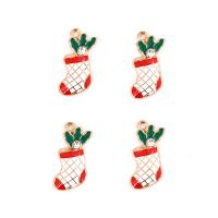 Zinc Alloy Christmas Pendants Christmas Sock gold color plated Christmas Design & enamel & with rhinestone mixed colors nickel lead & cadmium free Sold By Bag