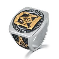Stainless Steel Finger Ring 304 Stainless Steel ring shape gold color plated fashion jewelry & polished & freemason jewelry & for man & blacken original color Sold By PC