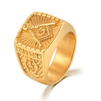 Палец кольцо из нержавеющей стали, Нержавеющая сталь 304, кольцо форма, плакирован золотом, ювелирные изделия моды & полировка & панк-стиль & масоном ювелирные изделия & разный размер для выбора & Мужский, Золотой, продается PC