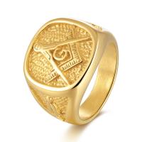 Палец кольцо из нержавеющей стали, Нержавеющая сталь 304, кольцо форма, плакирован золотом, ювелирные изделия моды & полировка & масоном ювелирные изделия & разный размер для выбора & Мужский, Золотой, продается PC
