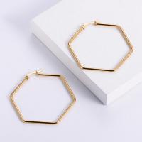Titanium Steel Hoop Earring Hexagon gold color plated fashion jewelry & for woman golden Sold By Pair