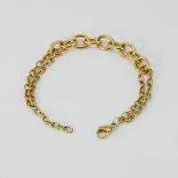 Stainless Steel Jewelry Bracelet, 304 Stainless Steel, with 1.18inch extender chain, 18K gold plated, fashion jewelry & for woman, golden, 2*10.5*11.8mm,1*4.5*6.2mm, Length:Approx 7.09 Inch, Sold By PC