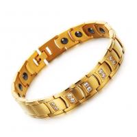 Edelstahl Schmuck Armband, 304 Edelstahl, goldfarben plattiert, Modeschmuck & für den Menschen & mit Strass, goldfarben, 12mm, Länge:ca. 8.34 ZollInch, verkauft von PC