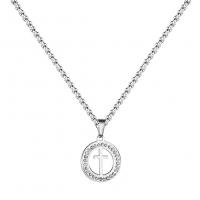 Stainless Steel Jewelry Necklace, 304 Stainless Steel, Round, fashion jewelry & for woman & with rhinestone, more colors for choice, 20x28mm, Length:Approx 19.68 Inch, Sold By PC