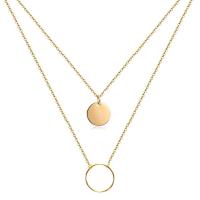 Multi Layer Necklace, 304 Stainless Steel, with 1.97inch extender chain, Round, Double Layer & fashion jewelry & for woman, golden, 10mm,16mm, Length:Approx 17.72 Inch, Approx 15.75 Inch, Sold By PC