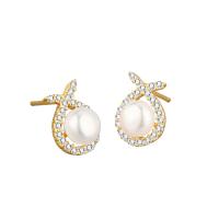 Cubic Zirconia Micro Pave Brass Earring, with Plastic Pearl, plated, fashion jewelry & micro pave cubic zirconia & for woman, more colors for choice, nickel, lead & cadmium free, 8.60x11mm, Sold By Pair