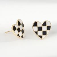 Brass Stud Earring Heart plated fashion jewelry & for woman & enamel nickel lead & cadmium free Sold By Pair
