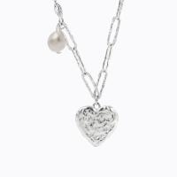 Freshwater Pearl Brass Necklace, with Freshwater Pearl, with 2.36 inch extender chain, Heart, silver color plated, fashion jewelry & for woman, silver color, nickel, lead & cadmium free, 16.80x17.50mm, Length:17.32 Inch, Sold By PC