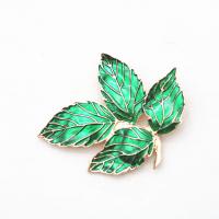 Enamel Brooch Zinc Alloy with Plastic Pearl Leaf gold color plated Unisex & with rhinestone nickel lead & cadmium free Sold By Lot