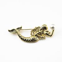 Plastic Pearl Brooch Zinc Alloy with Plastic Pearl Mermaid gold color plated for woman nickel lead & cadmium free Sold By Lot