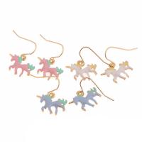 Zinc Alloy Drop Earrings Unicorn gold color plated for woman & enamel nickel lead & cadmium free Sold By Lot
