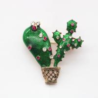 Enamel Brooch Zinc Alloy Opuntia Stricta gold color plated for woman & with rhinestone nickel lead & cadmium free Sold By Lot