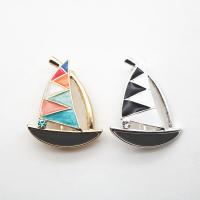 Enamel Brooch, Tibetan Style, Sail Boat, plated, Unisex & with rhinestone, more colors for choice, nickel, lead & cadmium free, 30x34mm, 10PCs/Lot, Sold By Lot