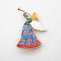Enamel Brooch, Tibetan Style, Angel, gold color plated, for woman, nickel, lead & cadmium free, 30x45mm, 10PCs/Lot, Sold By Lot