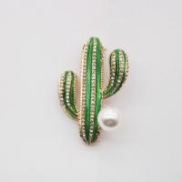 Rhinestone Brooch Zinc Alloy Opuntia Stricta gold color plated for woman & with rhinestone nickel lead & cadmium free Sold By Lot