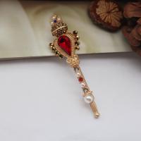 Rhinestone Brooch, Tibetan Style, with Plastic Pearl, Magic Wand, gold color plated, for woman & with rhinestone, nickel, lead & cadmium free, 65mm, 10PCs/Lot, Sold By Lot