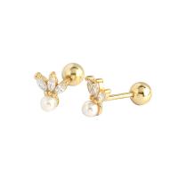 925 Sterling Silver Stud Earrings with Plastic Pearl plated for woman & with rhinestone Sold By Pair