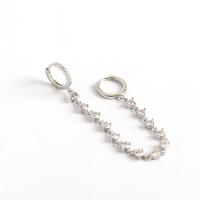 925 Sterling Silver Huggie Hoop Drop Earring, plated, for woman & with rhinestone, more colors for choice, 8.50x107mm, Sold By Pair