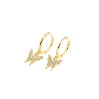 925 Sterling Silver Drop Earring Butterfly plated for woman & with rhinestone Sold By Pair