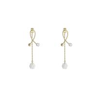 925 Sterling Silver Drop &  Dangle Earrings Brass with Plastic Pearl sterling silver post pin for woman & with rhinestone golden Sold By Pair