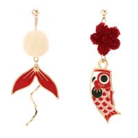 Asymmetric Earrings, Tibetan Style, Tibetan Style post pin, plated, for woman & enamel, mixed colors, 40x17mm, Sold By Pair