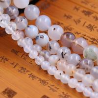 Achat Perlen, rund, poliert, DIY, weiß, verkauft per ca. 38 cm Strang