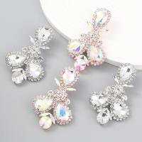 Tibetan Style Stud Earring, fashion jewelry & for woman & with rhinestone, more colors for choice, 70x45mm, Sold By Pair