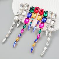 Tibetan Style Drop Earrings, fashion jewelry & for woman & with rhinestone, more colors for choice, 138x22mm, Sold By Pair