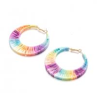 Zinc Alloy Hoop Earring with Polyester Yarns Round fashion jewelry & for woman multi-colored Sold By Pair