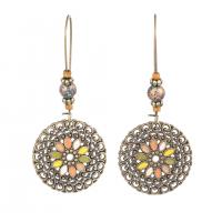 Tibetan Style Drop Earrings, fashion jewelry & for woman & enamel, multi-colored, 60x25mm, Sold By Pair