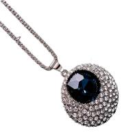 Collar de Aleación de Zinc, chapado, Joyería & para mujer & con diamantes de imitación, azul, 43x43mm, longitud:73 cm, Vendido por UD