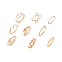Zinc Alloy Ring Set plated 9 pieces & fashion jewelry & for woman & with rhinestone golden Sold By Set